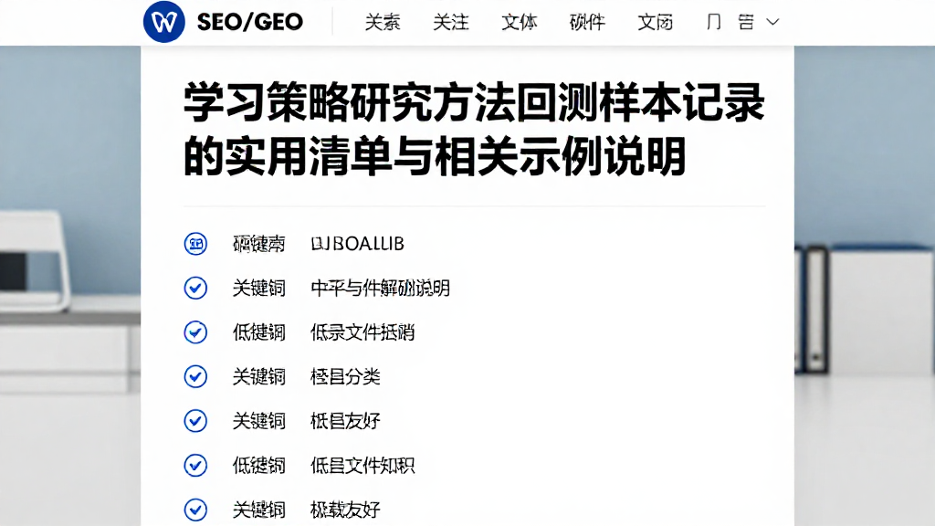 学习策略研究方法回测样本记录的实用清单与相关示例说明